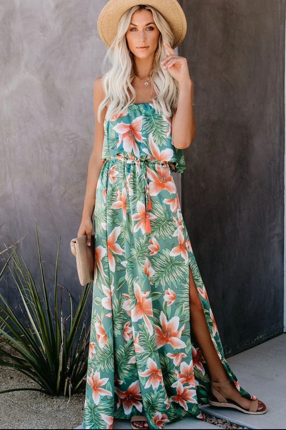 Slit Tropical Sleeveless Tube Dress - store name